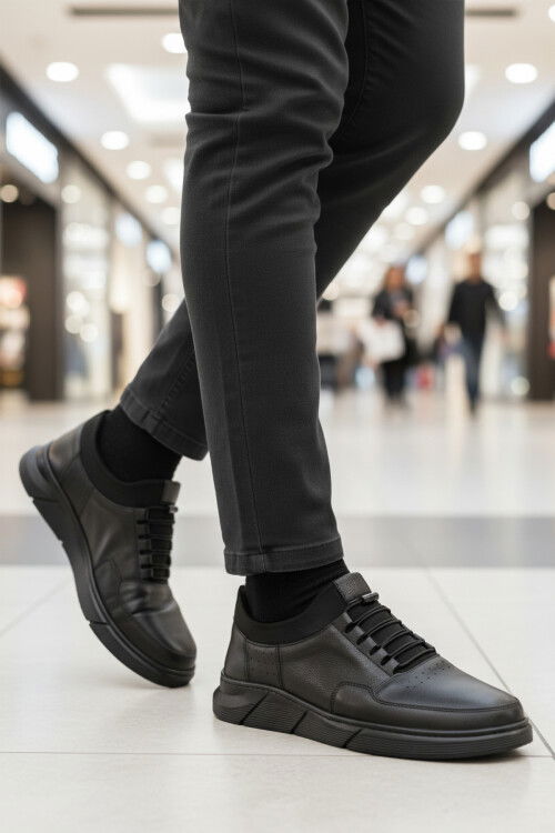 Black Genuine Leather Rubber Laced Mens Casual Shoes 137 M