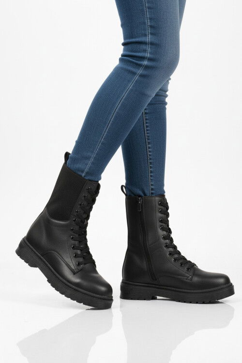 Black Polar Fleece Zippered Long Non-Slip Sole Womens Boots 23002 Z