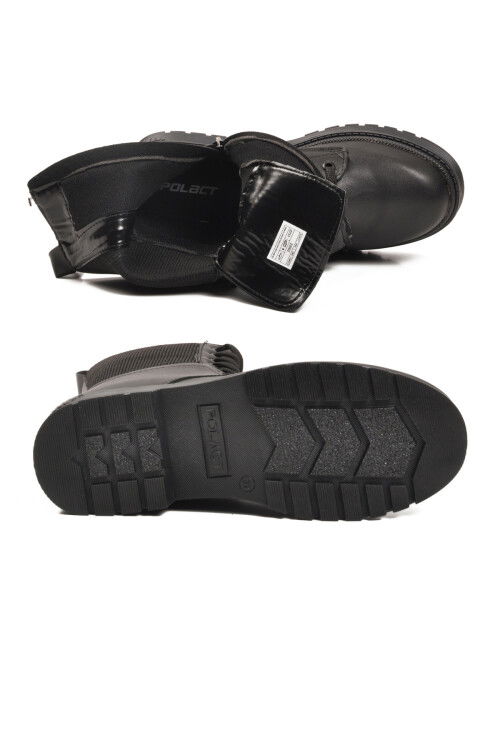 Black Polar Fleece Zippered Long Non-Slip Sole Womens Boots 23002 Z