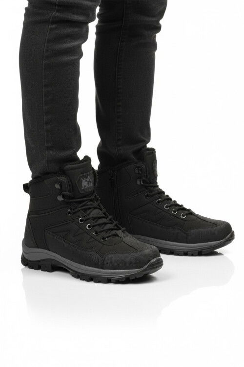Siyah Kırışık İçi Kürklü Soğuğa Dirençli Kaymaz Taban Unisex Outdoor Bot 980 G
