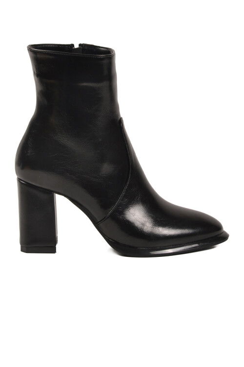 Siyah Kırışık Polarlı Fermuarlı Kadın Topuklu Bot 878601 Z