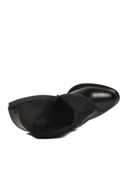 Siyah Kırışık Polarlı Fermuarlı Kadın Topuklu Bot 878601 Z