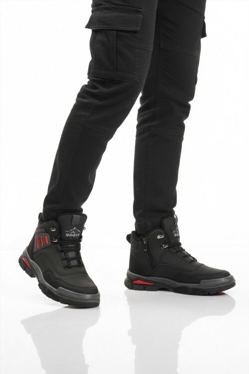 Siyah Kırmızı Kaymaz Taban Fermuarlı Unisex Outdoor Bot 444 G