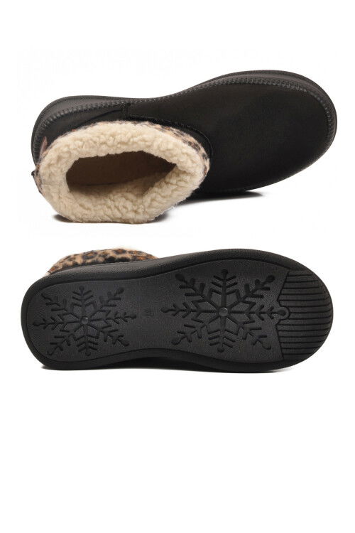 Siyah Leopar Kürklü Soğuğa Dirençli Kaymaz Kadın Bot 25001 Z