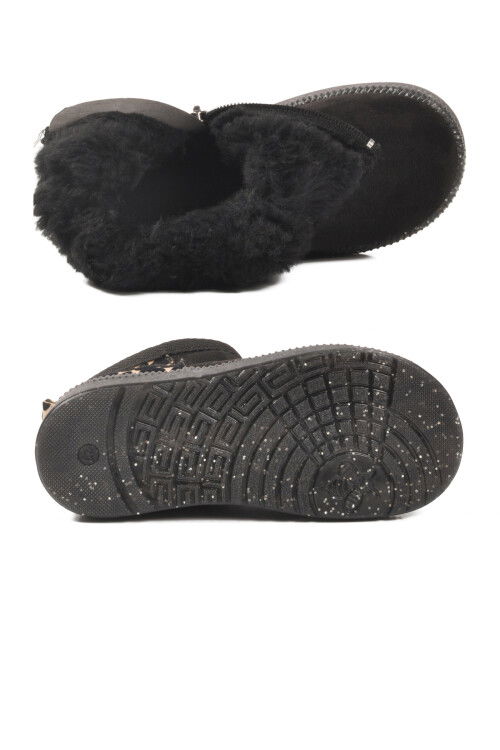 Siyah Leopar İçi Kürklü Soğuğa Dirençli Kız Çocuk Bot 1212 P