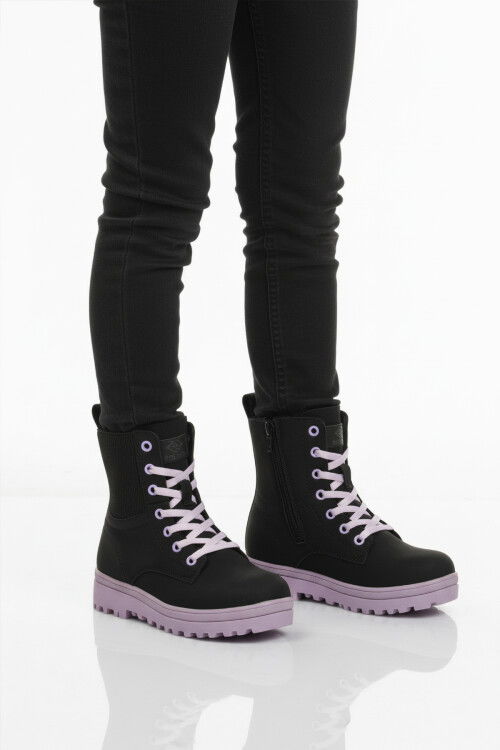 Siyah Lila İçi Polarlı Kaymaz Taban Kız Çocuk Bot 23002 F