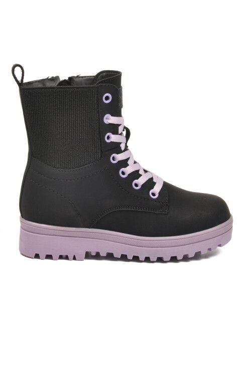 Siyah Lila İçi Polarlı Kaymaz Taban Kız Çocuk Bot 23002 F