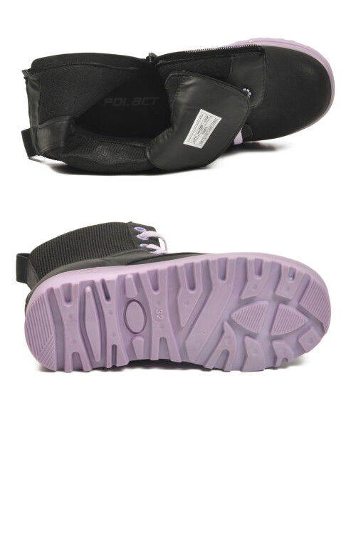 Siyah Lila İçi Polarlı Kaymaz Taban Kız Çocuk Bot 23002 F