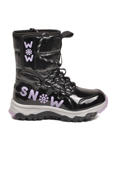 Siyah Lila Kaymaz Taban İçi Polarlı Kız Çocuk Kar Botu 24081 F