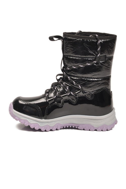 Siyah Lila Kaymaz Taban İçi Polarlı Kız Çocuk Kar Botu 24081 F