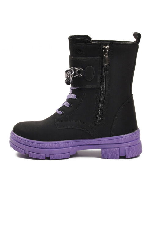 Siyah Lila İçi Polarlı Kaymaz Taban Kız Çocuk Bot G-1001 F Zncr