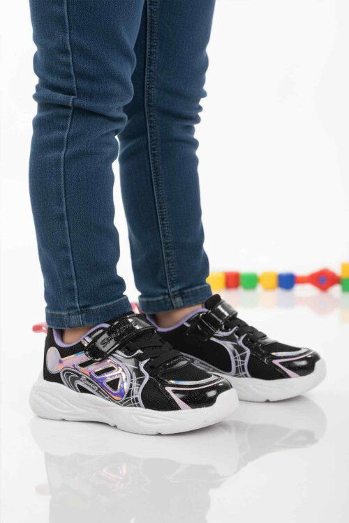 Siyah Mor Cırtlı Hafif Esnek Kız Çocuk Spor Ayakkabı Kelsy P