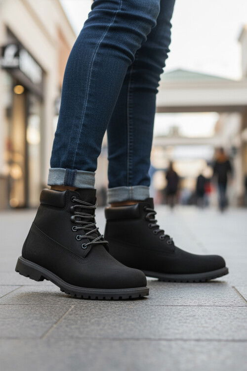 Siyah Nubuk Hakiki Deri Kaymaz Taban Unisex Bot Empresa G