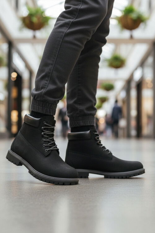 Siyah Nubuk Hakiki Deri Kaymaz Erkek Bot 725812 Helppo M