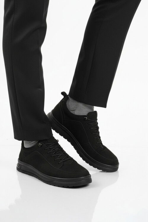 Siyah Nubuk Hakiki Deri Erkek Casual Ayakkabı 138 M