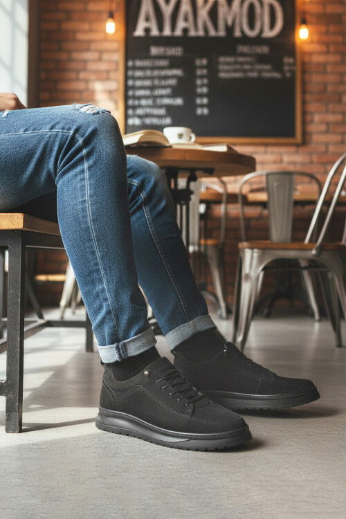 Siyah Nubuk Hakiki Deri Erkek Casual Ayakkabı 138 M