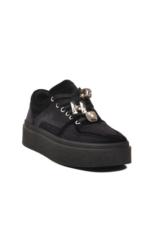 Siyah Nubuk Bağcıklı Yüksek Taban Kadın Sneaker 25K475 Z