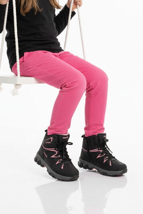 Siyah Pembe Polarlı Kaymaz Kız Çocuk Outdoor Bot 2301 F
