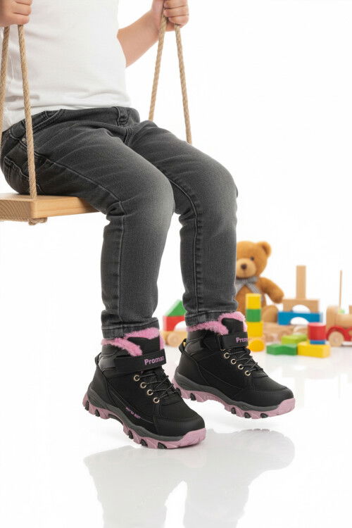 Siyah Pembe Kürklü Kaymaz Cırtlı Kız Çocuk Bot 2082 P