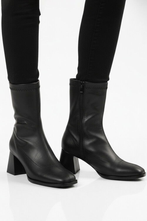 Siyah Polarlı Fermuarlı Streç Kadın Topuklu Bot 2615 Z