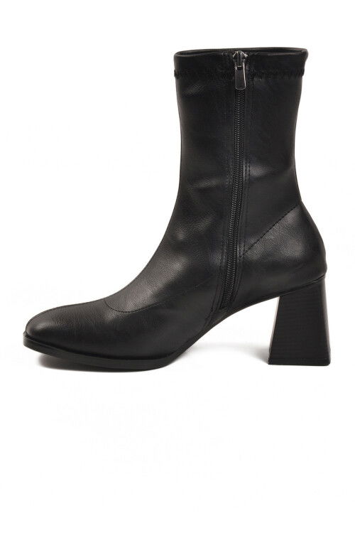 Siyah Polarlı Fermuarlı Streç Kadın Topuklu Bot 2615 Z