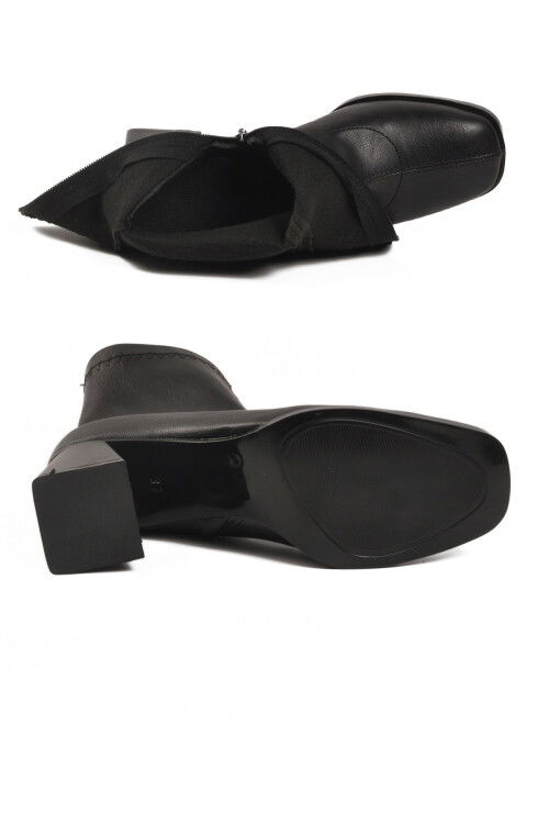 Siyah Polarlı Fermuarlı Streç Kadın Topuklu Bot 2615 Z