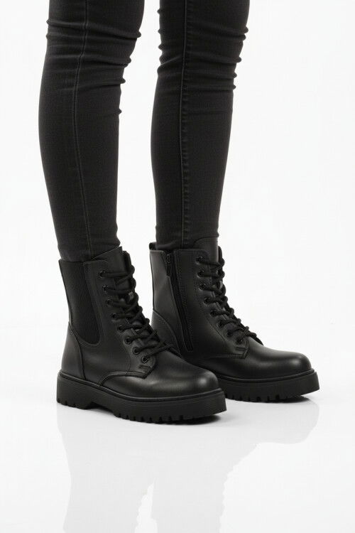 Siyah Polarlı Kaymaz Soğuğa Dirençli Deri Çocuk Bot Tuno 07 F