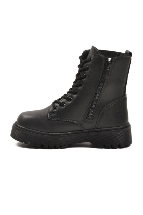 Siyah Polarlı Kaymaz Soğuğa Dirençli Deri Çocuk Bot Tuno 07 F