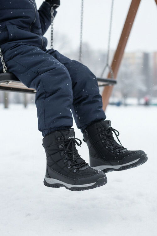 Siyah Polarlı Kaymaz Taban Soğuğa Dirençli Unisex Çocuk Bot Felix F