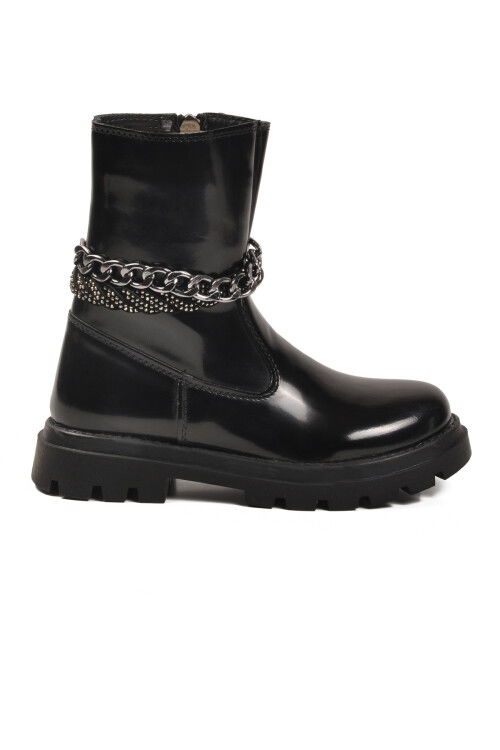 Siyah Rugan İçi Polarlı Kaymaz Kız Çocuk Çizme Duru F