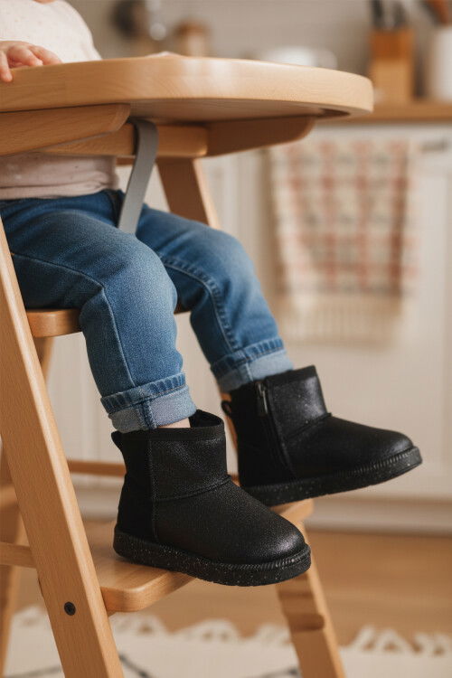 Siyah Simli İçi Kürklü Fermuarlı Bebek Bot 1212 B