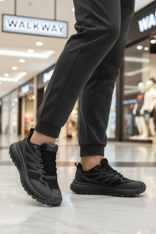 Siyah Kaymaz Bağcıklı Esnek Erkek Spor Ayakkabı Osiria 2035 M