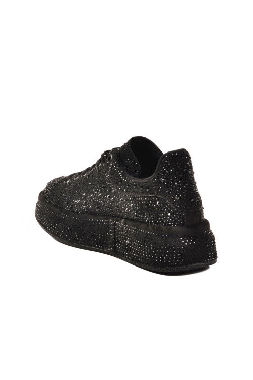 Siyah Taş İşlemeli Bağcıklı Kadın Sneaker 989118-01 Z