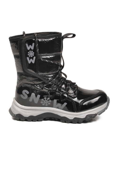 Siyah Kaymaz Taban İçi Polarlı Kız Çocuk Kar Botu 24081 F