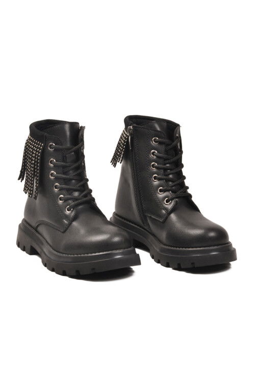 Siyah İçi Polarlı Kaymaz Taban Fermuarlı Kız Çocuk Bot Alya F