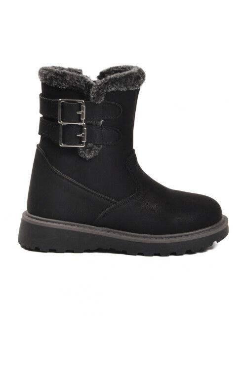 Siyah İçi Polarlı Kaymaz Kız Çocuk Bot Buckle F