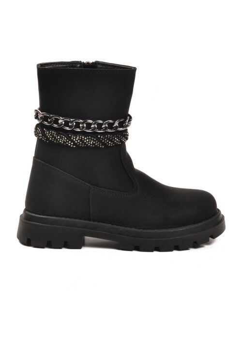 Siyah İçi Polarlı Kaymaz Kız Çocuk Çizme Duru F