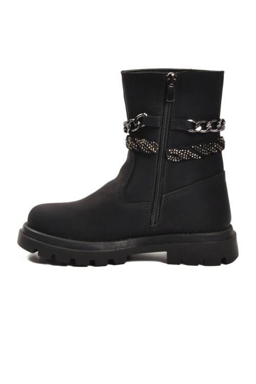 Siyah İçi Polarlı Kaymaz Kız Çocuk Çizme Duru F