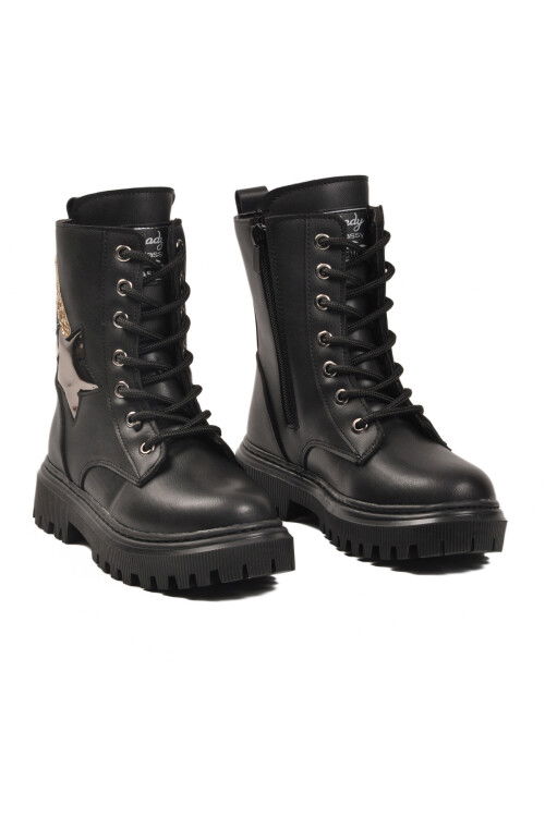 Siyah İçi Kürklü Fermuarlı Bağcıklı Kız Çocuk Bot 2002 F