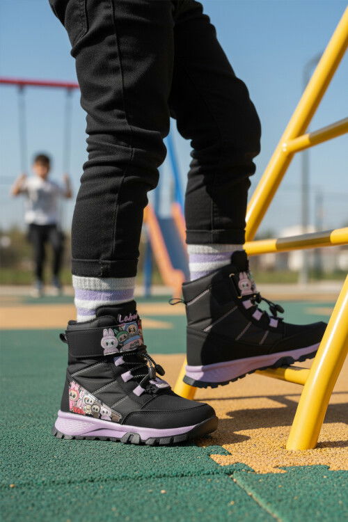 Siyah İçi Kürklü Soğağa Dirençli Kaymaz Kız Çocuk Bot 999 F