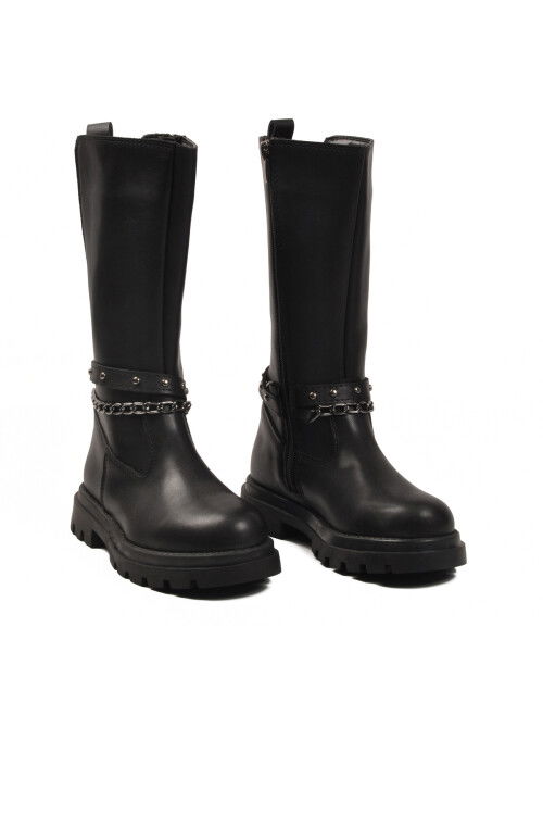 Siyah İçi Polarlı Fermuarlı Kız Çocuk Çizme Paris-26K F