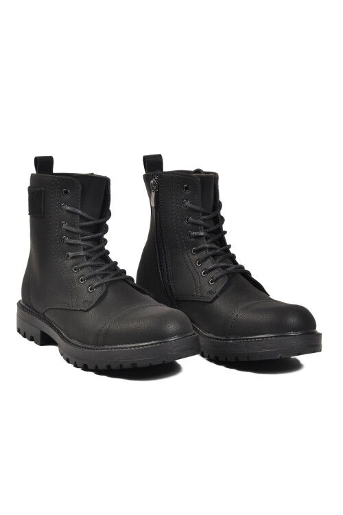 Siyah Polarlı Fermuarlı Bağcıklı Kaymaz Erkek Bot 856 M