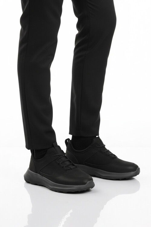 Siyah Elastik Bağcıklı Hafif Cilt Erkek Casual Ayakkabı 460 M