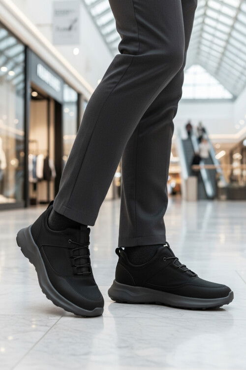 Siyah Elastik Bağcıklı Hafif Cilt Erkek Casual Ayakkabı 460 M