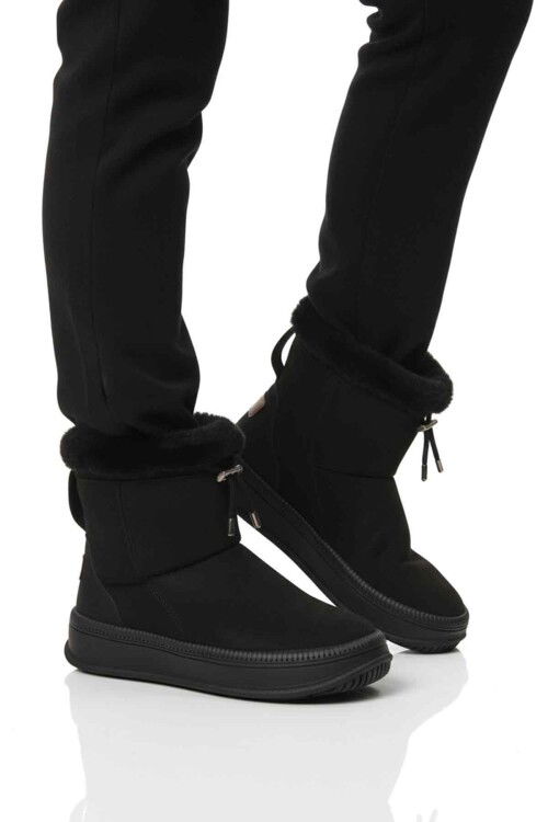 Siyah Kürklü Kaymaz Soğuğa Dirençli Kadın Bot 25003 Z