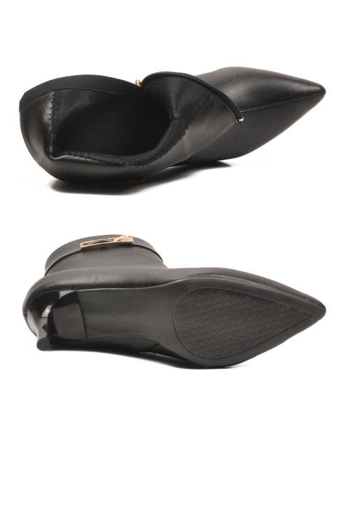 Siyah İçi Polarlı İnce Topuklu Fermuarlı Kadın Bot 2611 Z