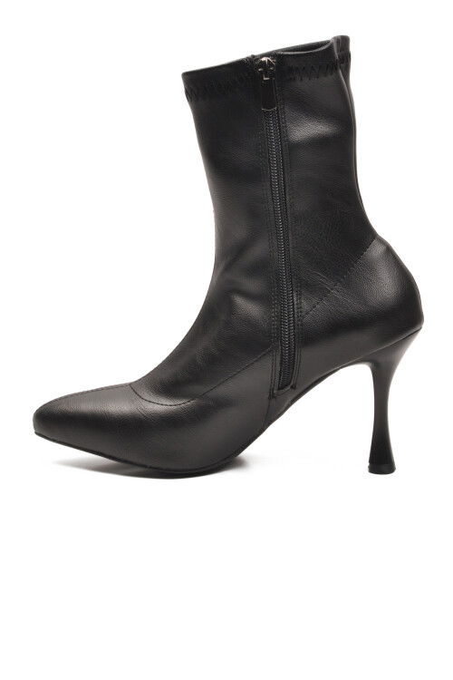 Siyah Kadın Polarlı Fermuarlı İnce Topuklu Bot 2614 Z