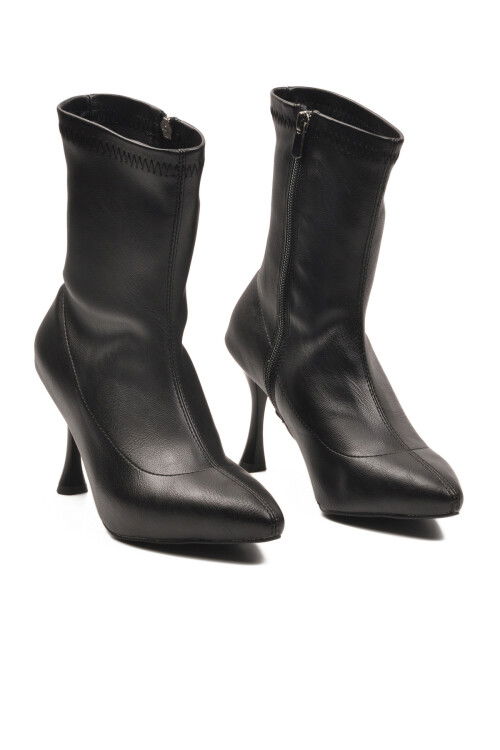 Siyah Kadın Polarlı Fermuarlı İnce Topuklu Bot 2614 Z