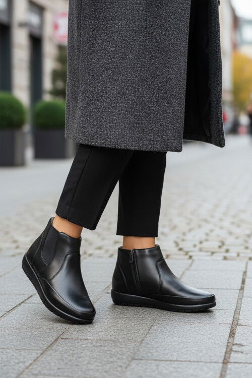 Siyah Jel Taban Anatomik Fermuarlı Kadın Bot 303 Bot Z