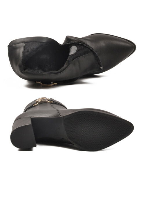 Siyah İçi Kürklü Fermuarlı Kadın Topuklu Bot PC-54975 Z